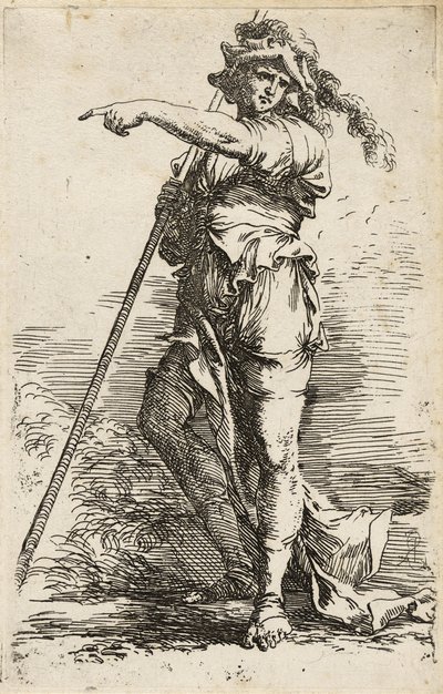 Standing Warrior, Holding a Long Staff Over His Shoulder and Pointing by Salvator Rosa